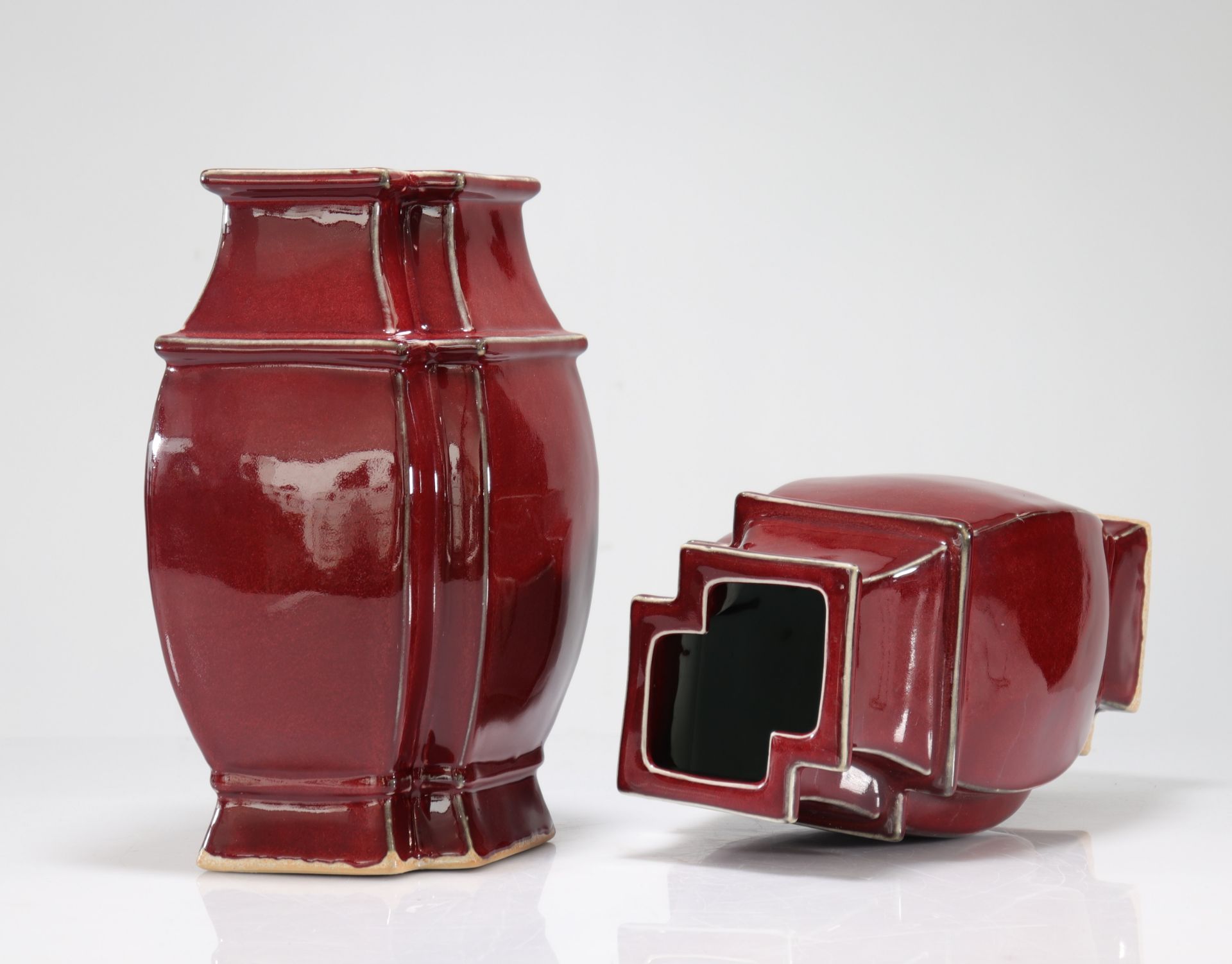 Pair of 20th century oxblood vases - Image 2 of 4