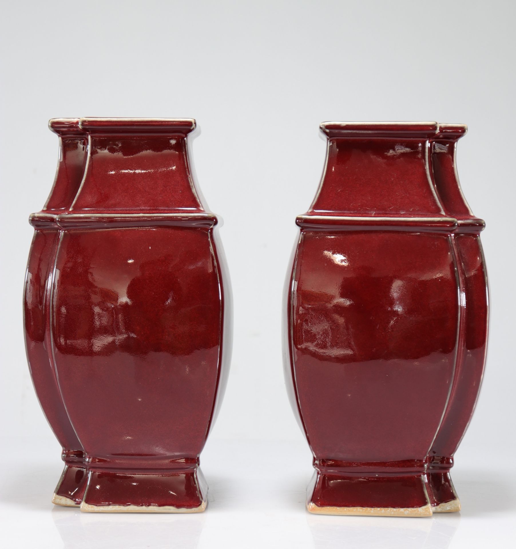 Pair of 20th century oxblood vases - Image 3 of 4