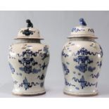 Pair of covered vases in "blanc-bleu" porcelain furniture decor