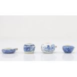 Set of 4 small "blanc-bleu" porcelain bowls