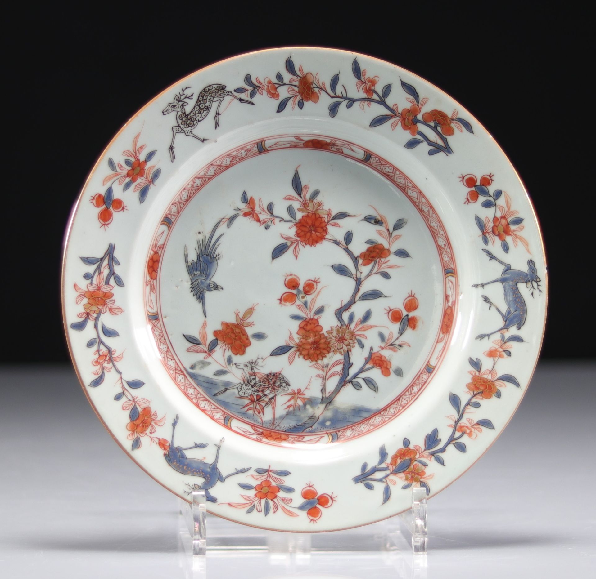 18th century porcelain plate decorated with deer