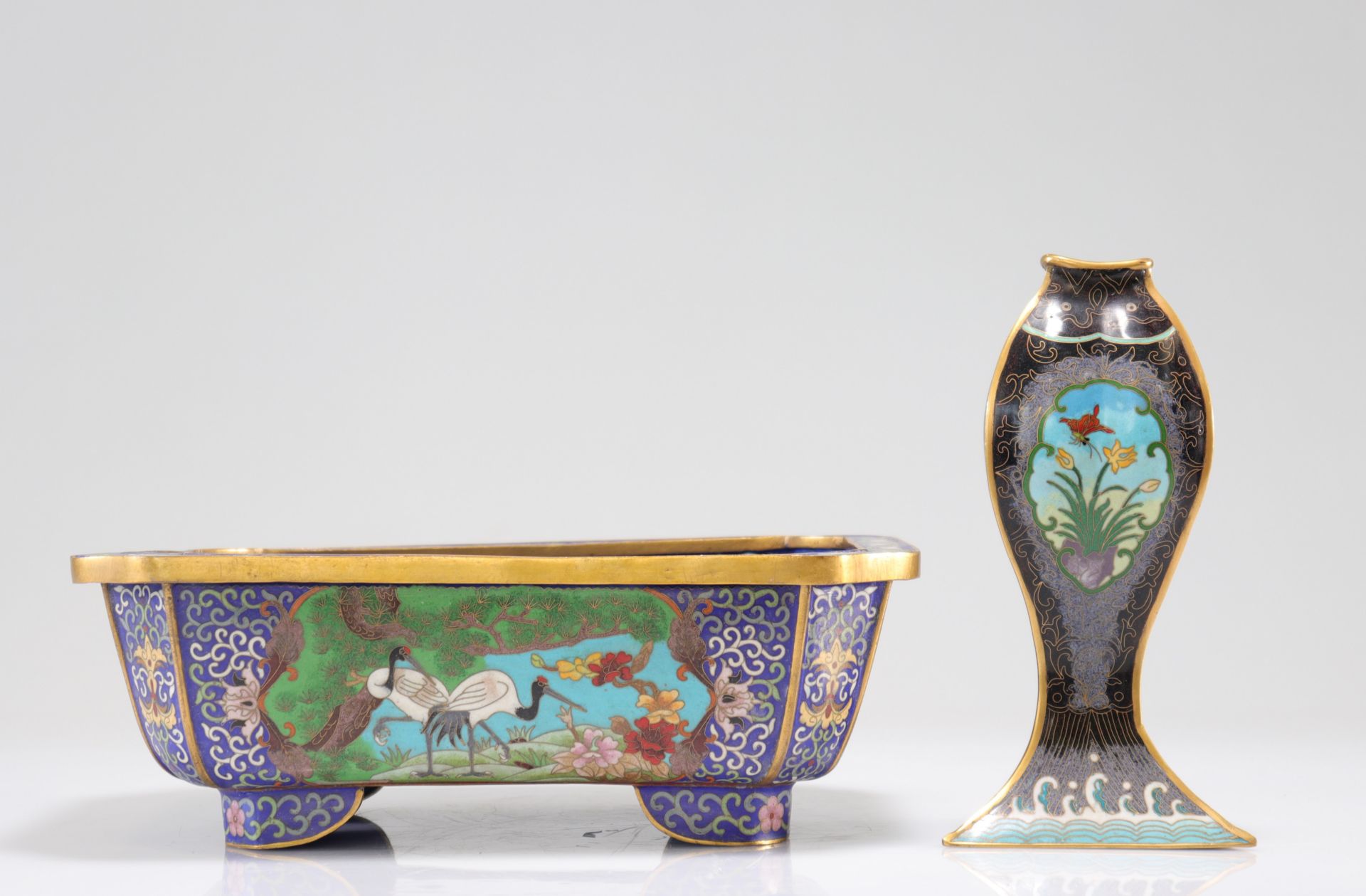 Cloisonne Asian planter and vase circa 1900