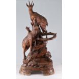 Imposing black forest sculpture carved with chamois Swiss work XIXth