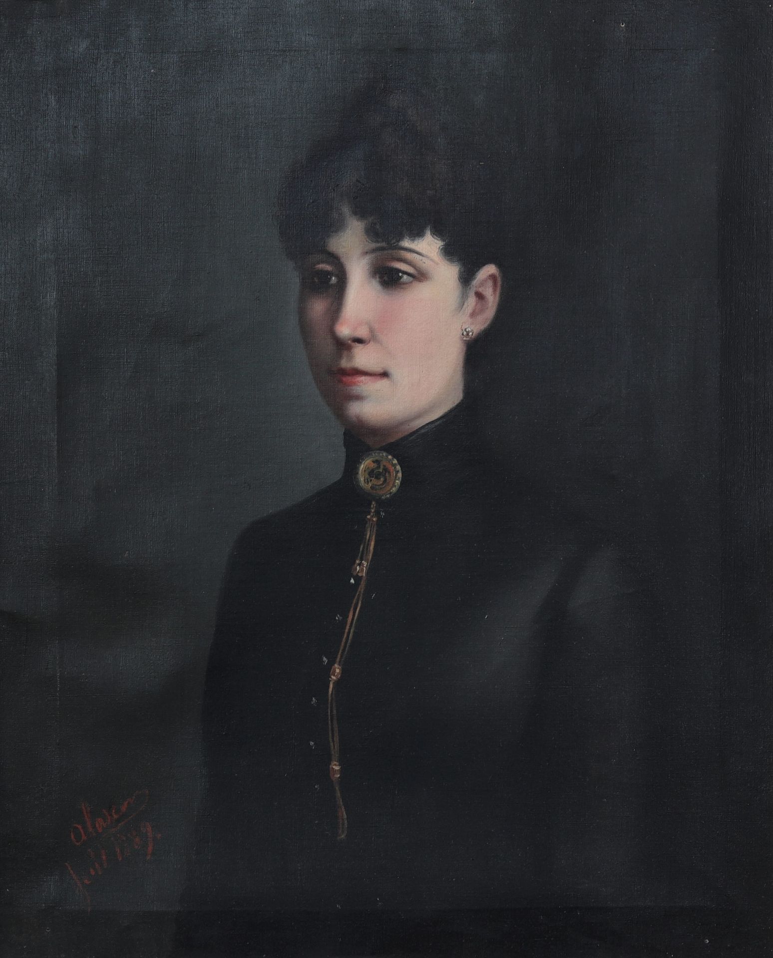Alarcon oil on canvas portrait of a lady dated 1889