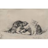 Henriette RONNER (1821-1909) Drawing "the kittens"