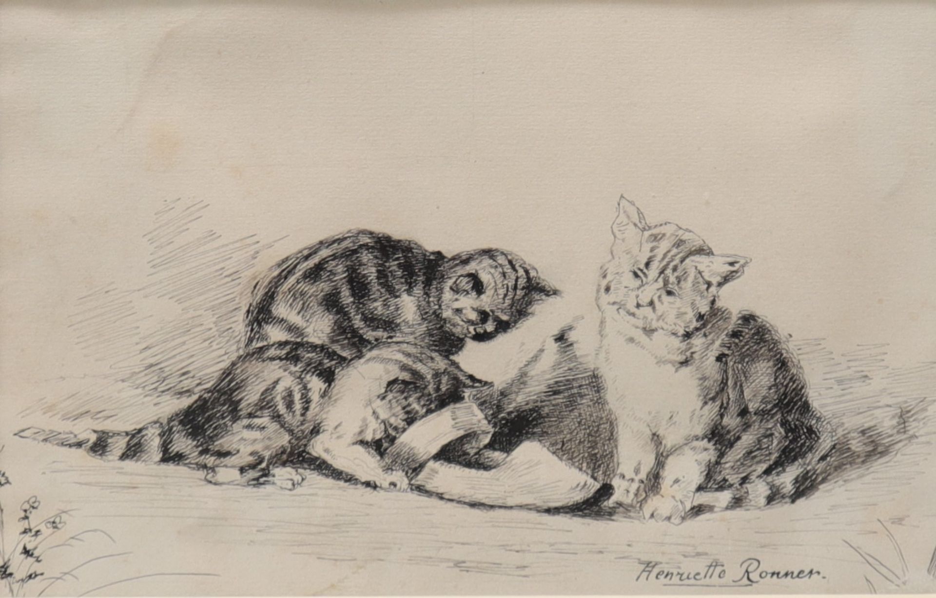 Henriette RONNER (1821-1909) Drawing "the kittens"