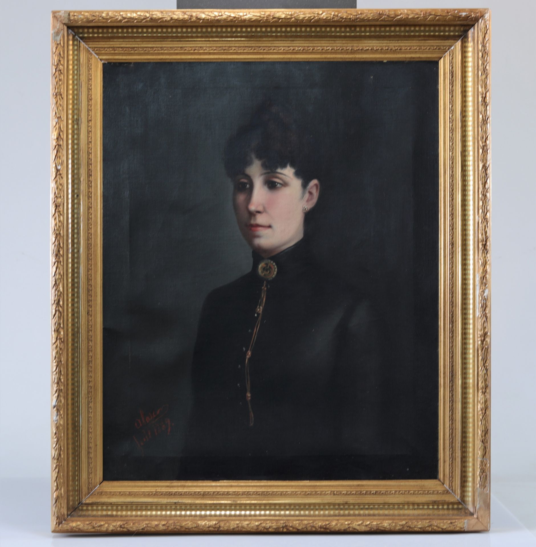 Alarcon oil on canvas portrait of a lady dated 1889 - Bild 2 aus 2