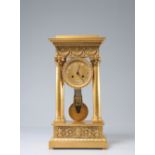 Large Charles X portico clock with pendulum in compensation beautiful quality of gilding