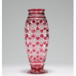 Val Saint Lambert imposing joseph Simon vase red background