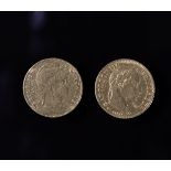 2 gold coins 10 Napoleon francs and 10 Marianne francs