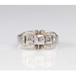 Art Deco platinum ring diamonds 28p (8.8gr)