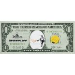 Banksy. Silkscreen on canvas depicting a 1 dollar bill.