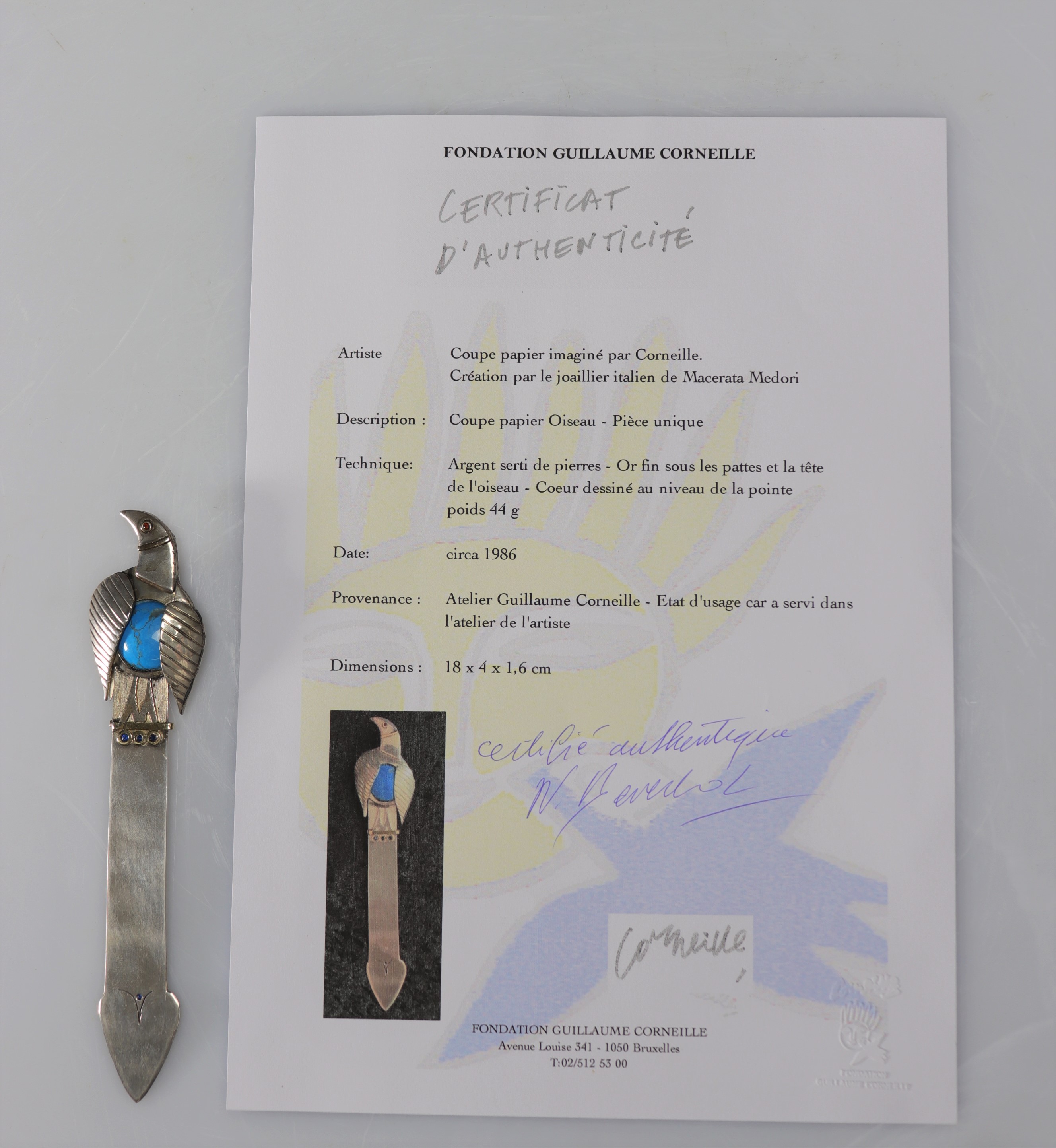 Guillaume Corneille. Unique piece Letter opener imagined by Corneille. Creation by Italian jeweler M - Bild 3 aus 4