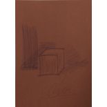 Caesar Baldaccini. â€œcubeâ€. Pen drawing on brown paper. Signed "Caesar".