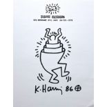 Keith Haring. Letterhead from the Keith Haring workshop embellished with a black felt pen drawing. S