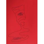 Arman Fernandez. â€œCasting paint tubeâ€. Felt pen drawing on red paper. Signed â€œArmanâ€.