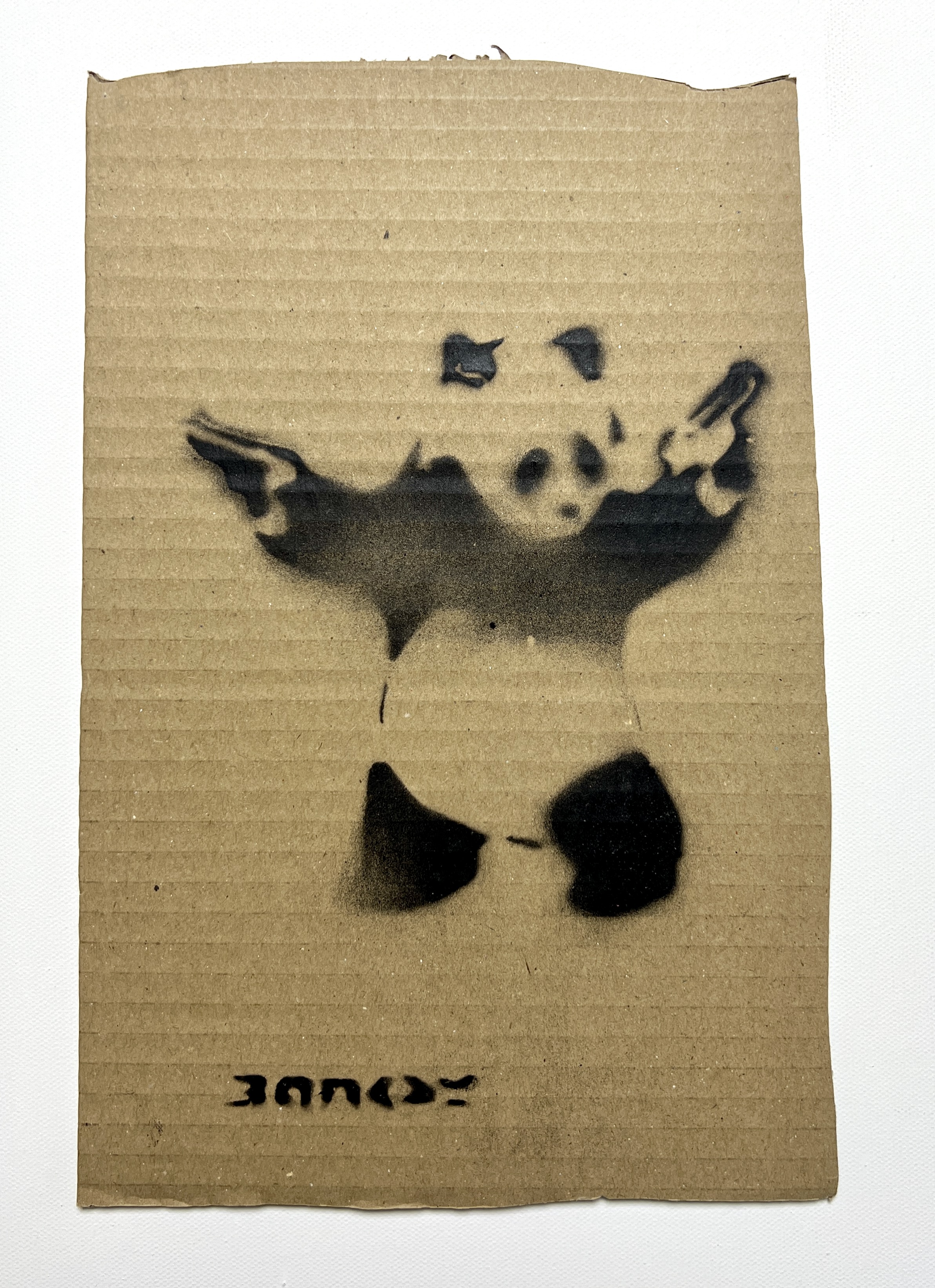 Banksy. â€œPanda Meanâ€. 2015. Spray paint and stencil on cardboard. Signed "Banksy" on the front i - Image 2 of 3