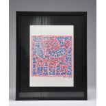 Keith Haring. â€œMickey Mouseâ€. Blue and red marker drawing on paper. Signed "K.Haring" lower righ