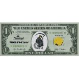 Banksy. Silkscreen on canvas depicting a 1 dollar bill.