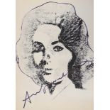 Andy Warhol. â€œLiz Taylorâ€. Color offset on paper. Signed "Andy Warhol" in felt pen and felt outl