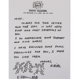 Keith Haring. Letter written to Mike, on Keith Haring studio letterhead embellished with a black mar
