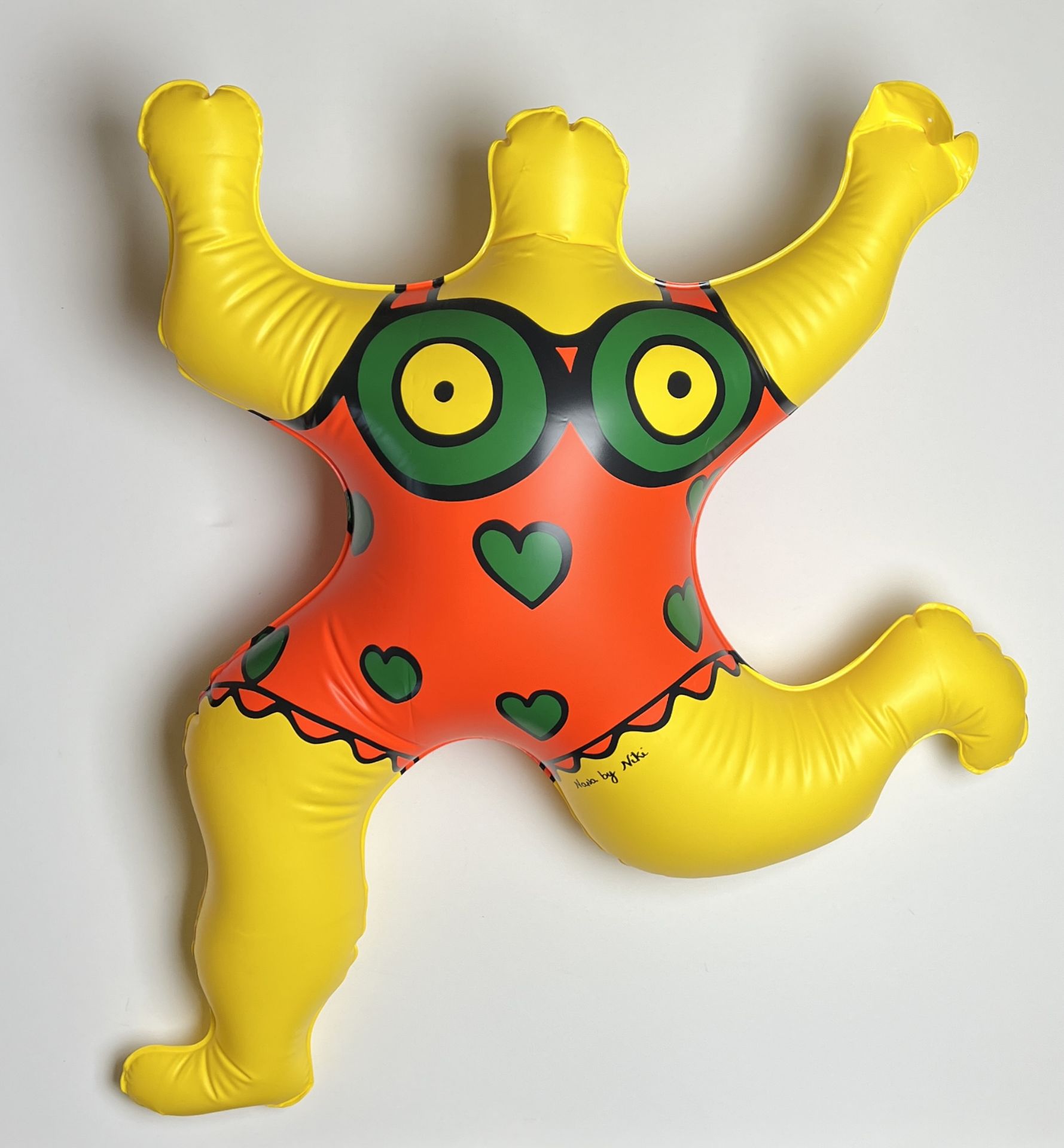 Niki De Saint Phalle. Yellow chick. Inflatable plastic sculpture. Signed "Nana by Niki" in the plate
