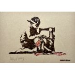 Banksy "Slave Labour". Color printing on cardboard. Signed "Banksy" in pencil (apocryphal).