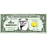 Banksy. Silkscreen on canvas depicting a 1 dollar bill.