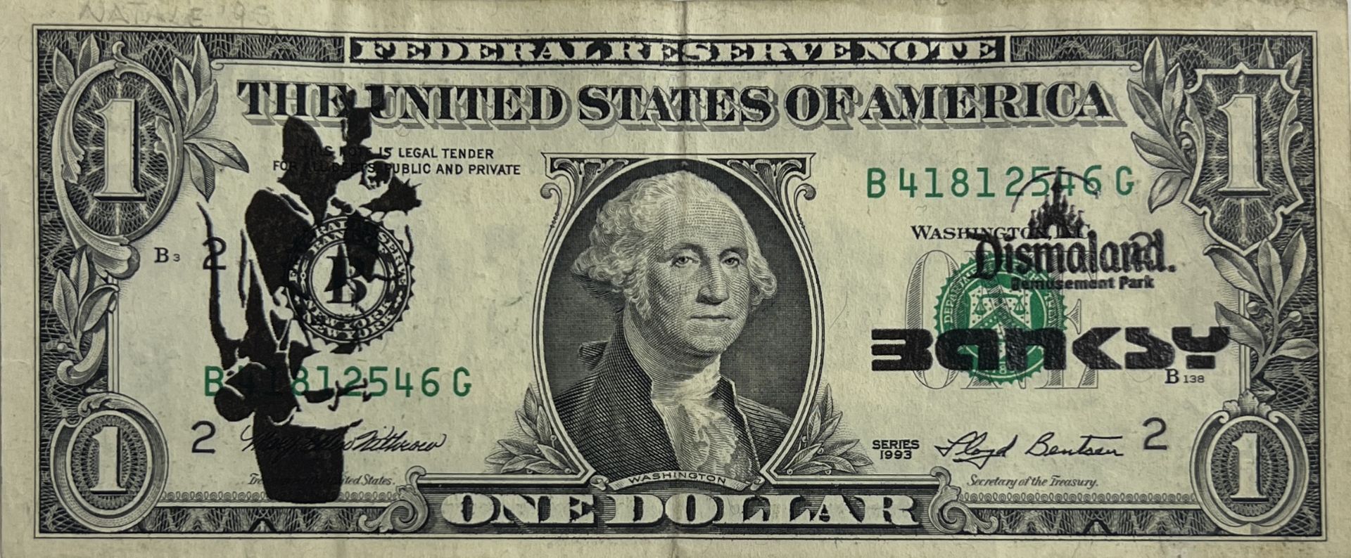 Banksy. â€œRat Paparazziâ€. 2015. Ink stencil on a real one dollar banknote from â€œThe United Stat