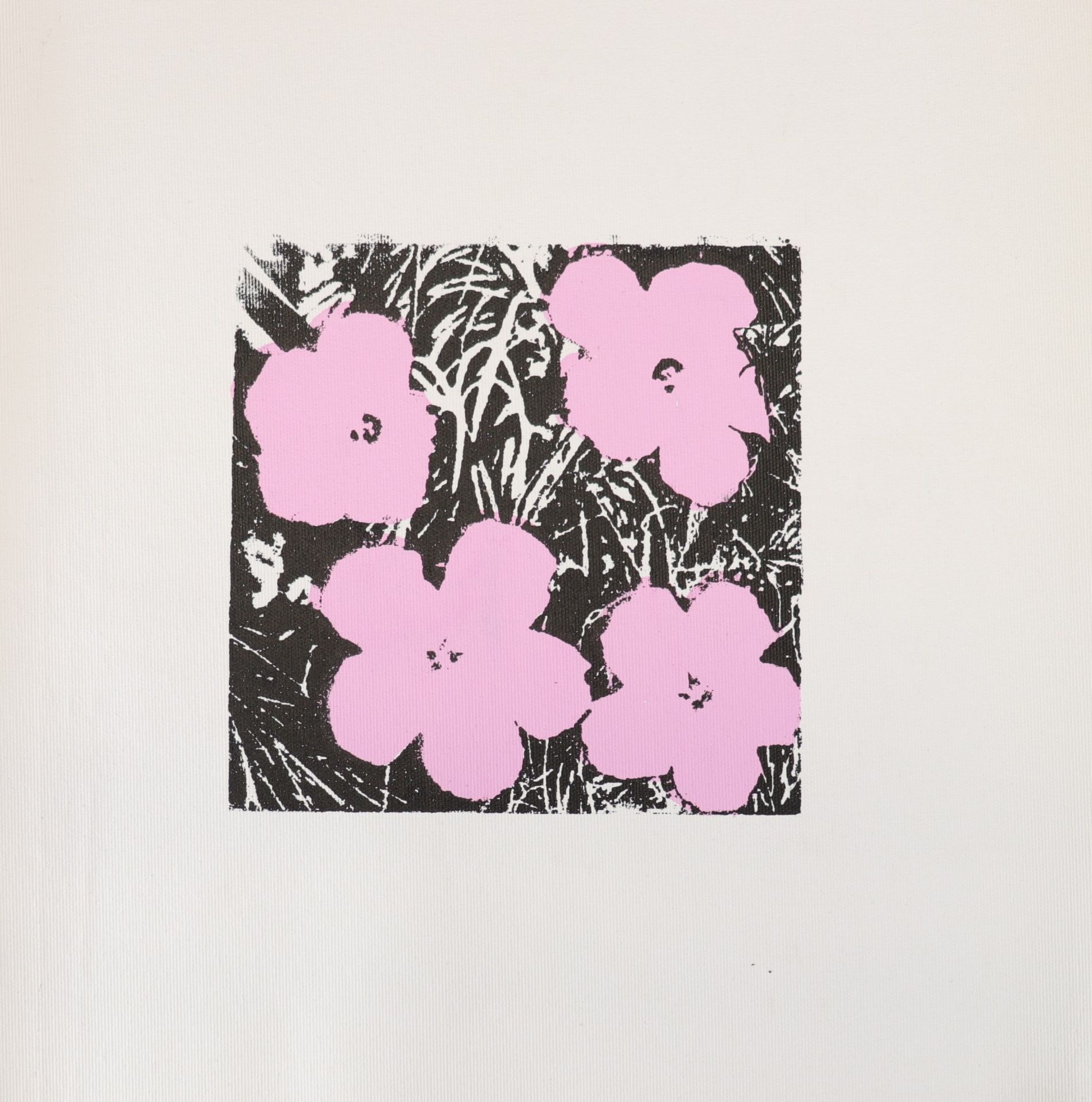 Andy Warhol. Flowers. Black, white and pink print on linen. Bears the â€œAndy Warholâ€ signature in