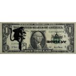 Banksy. â€œBomb Monkeyâ€. 2015. Ink stencil on a real one dollar banknote from â€œThe United States