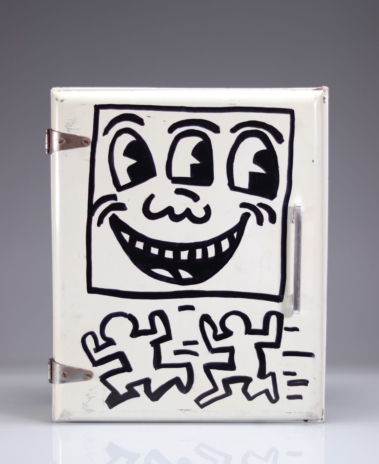 Keith Haring. Medicine cabinet. Pen drawing on the wardrobe door. Signed "K.Haring" inside. Dated 82