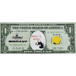 Banksy. Silkscreen on canvas depicting a 1 dollar bill.