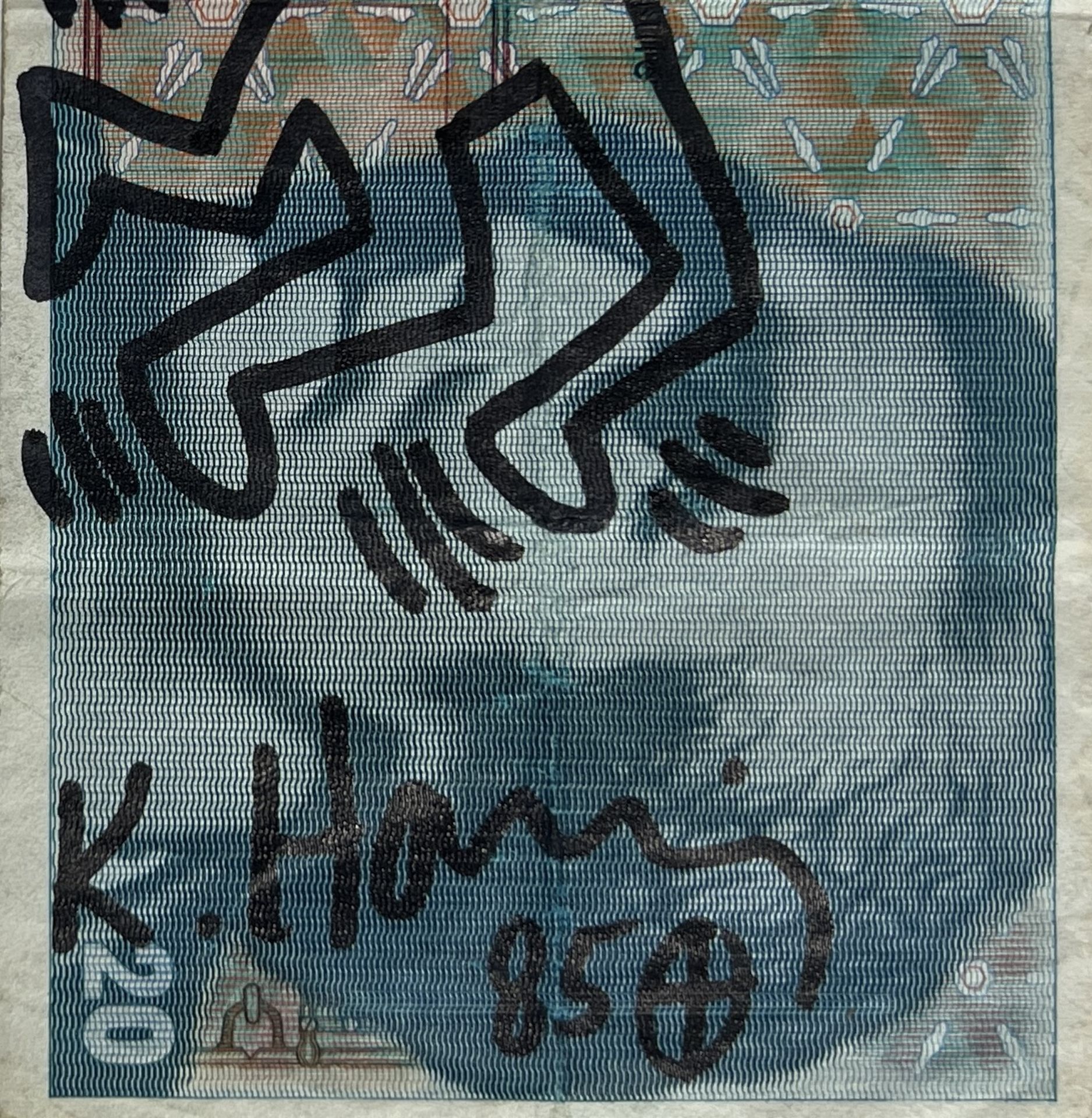 Keith Haring. Banknote of 20 Francs from the Swiss National Bank enhanced with an original drawing i - Bild 2 aus 3