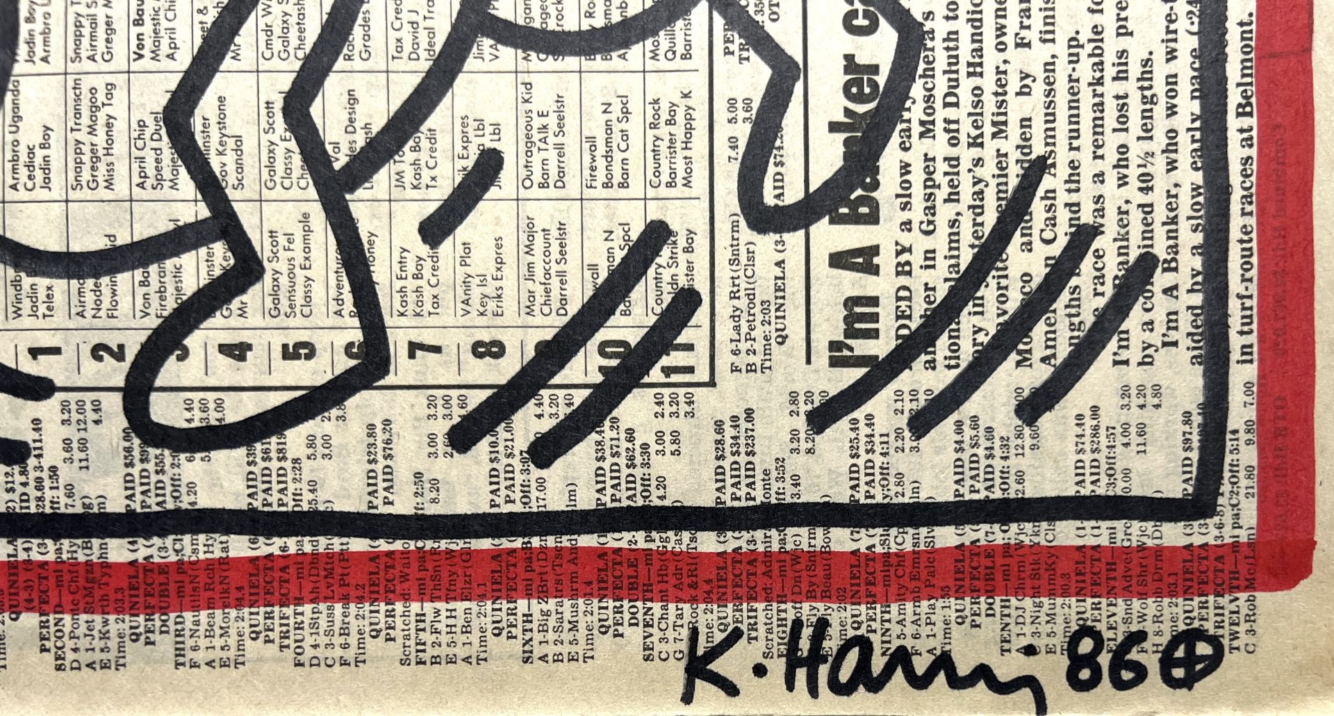 Keith Haring. Original drawing in marker on a newspaper page from the New York Post of Monday, Octob - Bild 3 aus 3