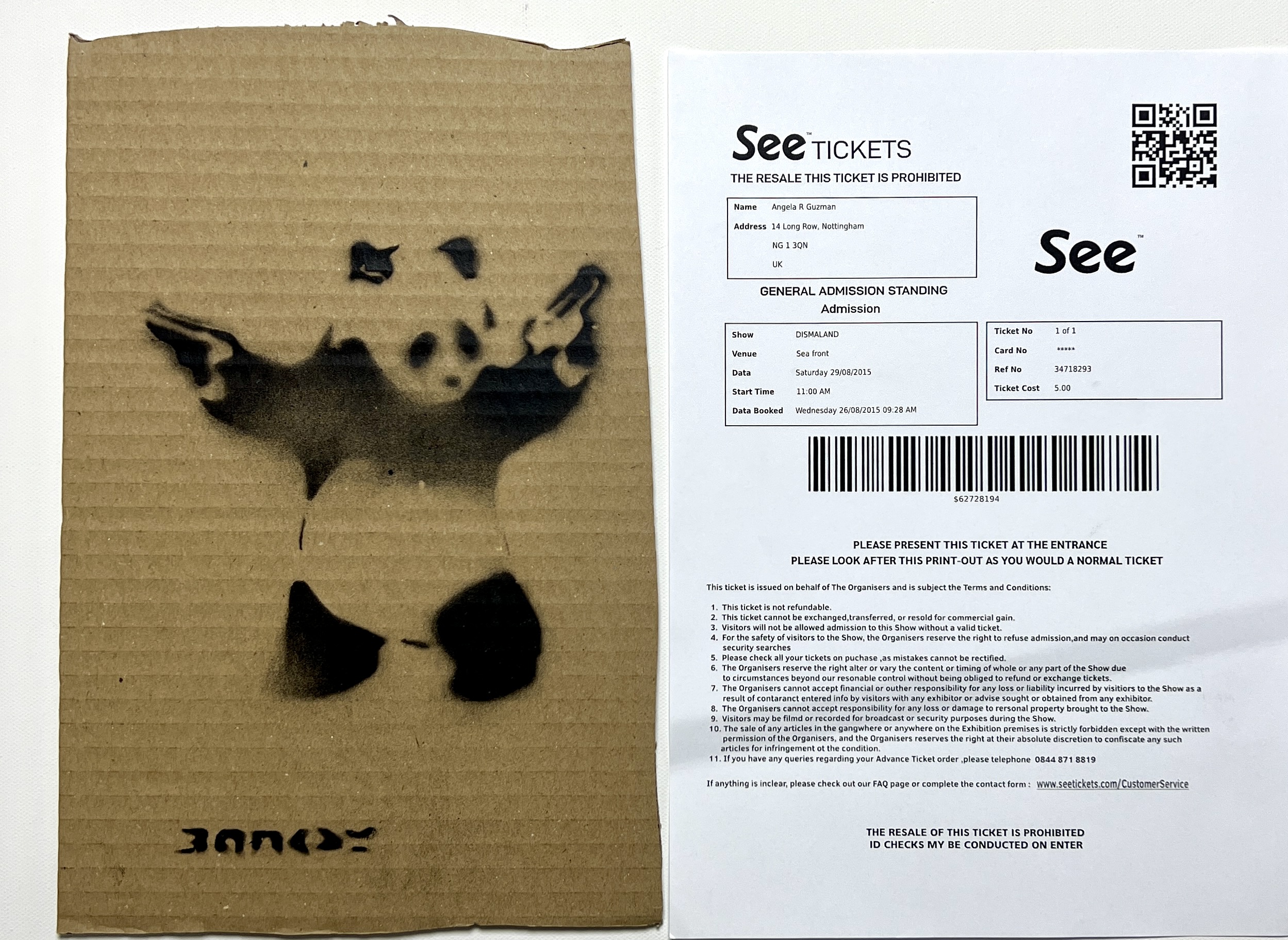 Banksy. â€œPanda Meanâ€. 2015. Spray paint and stencil on cardboard. Signed "Banksy" on the front i