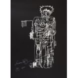 Jean-Michel Basquiat (attr). Monochrome lithograph. â€œStanding Figureâ€. 1982. Signed on the front