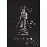 Jean-Michel Basquiat (attr). Monochrome lithograph. â€œThe Offs First recordâ€. 1983. Signed on the