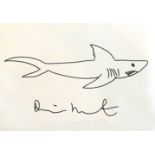Damien Hirst. Shark. Black marker drawing of a shark on paper. Signed "Damien Hirst".