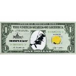 Banksy. Silkscreen on canvas depicting a 1 dollar bill.