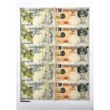 Banksy. Double-sided color printing test sheet on paper showing a 10-pound banknote with the effigy