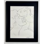 Andy Warhol. " Couple ". Circa 1950. Erotic drawing in graphite on paper.