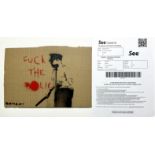 Banksy. â€œFuck the Policeâ€. 2015. Spray paint and stencil on cardboard.