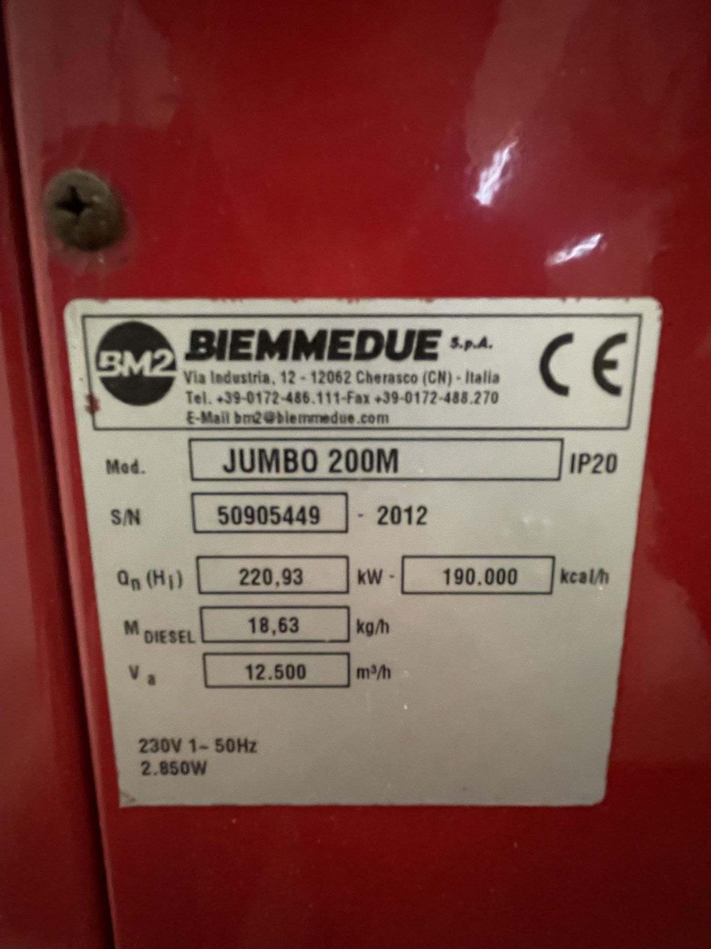2012 Biemmedue Jumbo 200M Oil Fired Space Heater S/No. 50905449 - Image 6 of 8