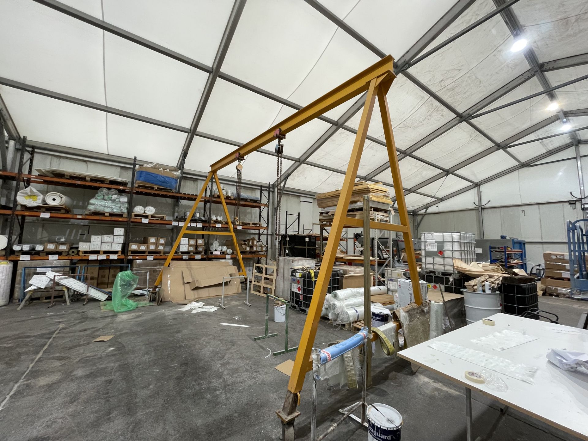 Mobile Steel A-Frame Gantry, c. 6.5M Width x 4.5M Height, with 2x Roller Chain Hoists - Image 2 of 8