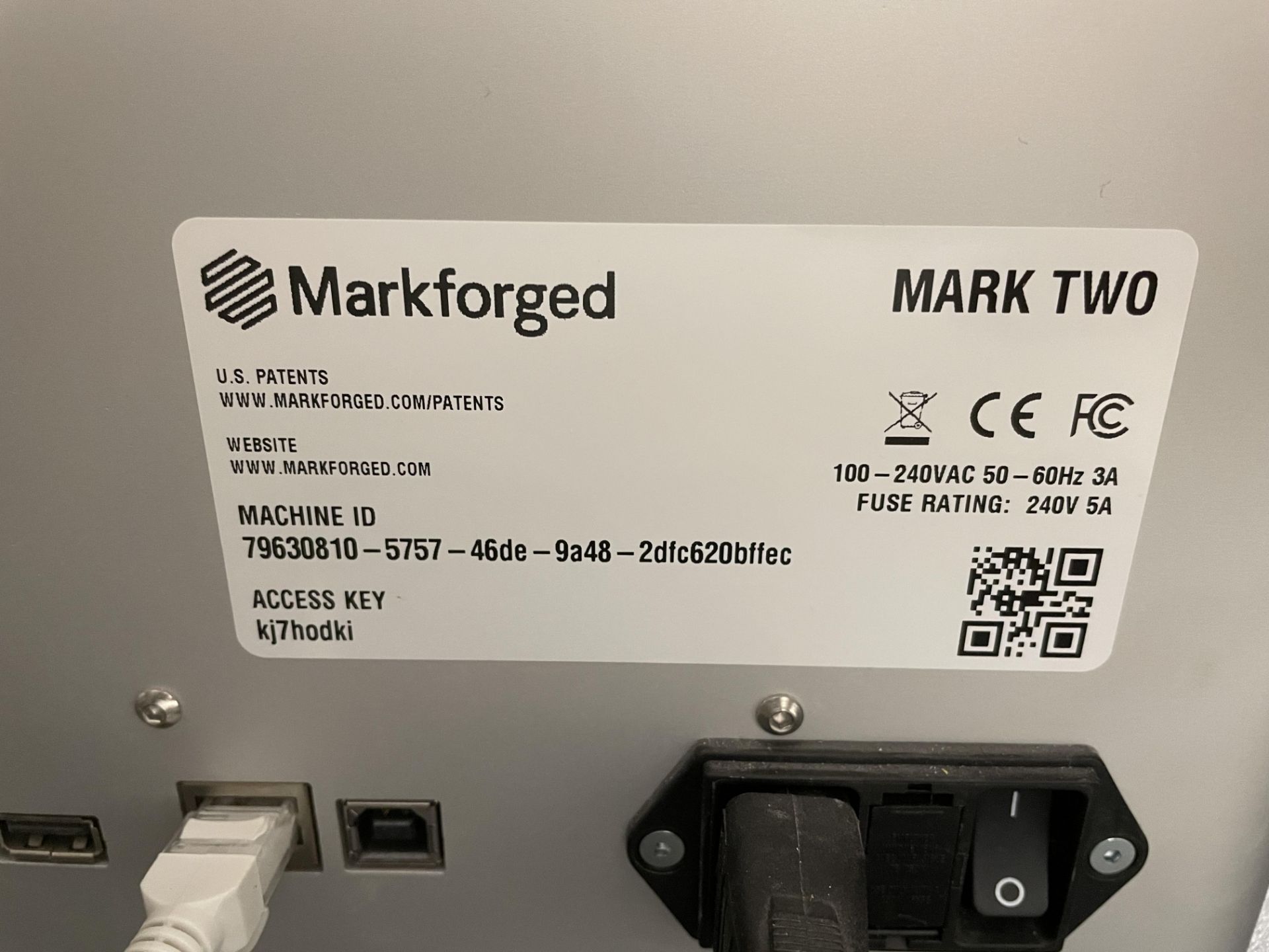 2018 Markforged Mark Two 3D Printer S/No.79630810, 240v with Markforged Drybox - Image 4 of 6