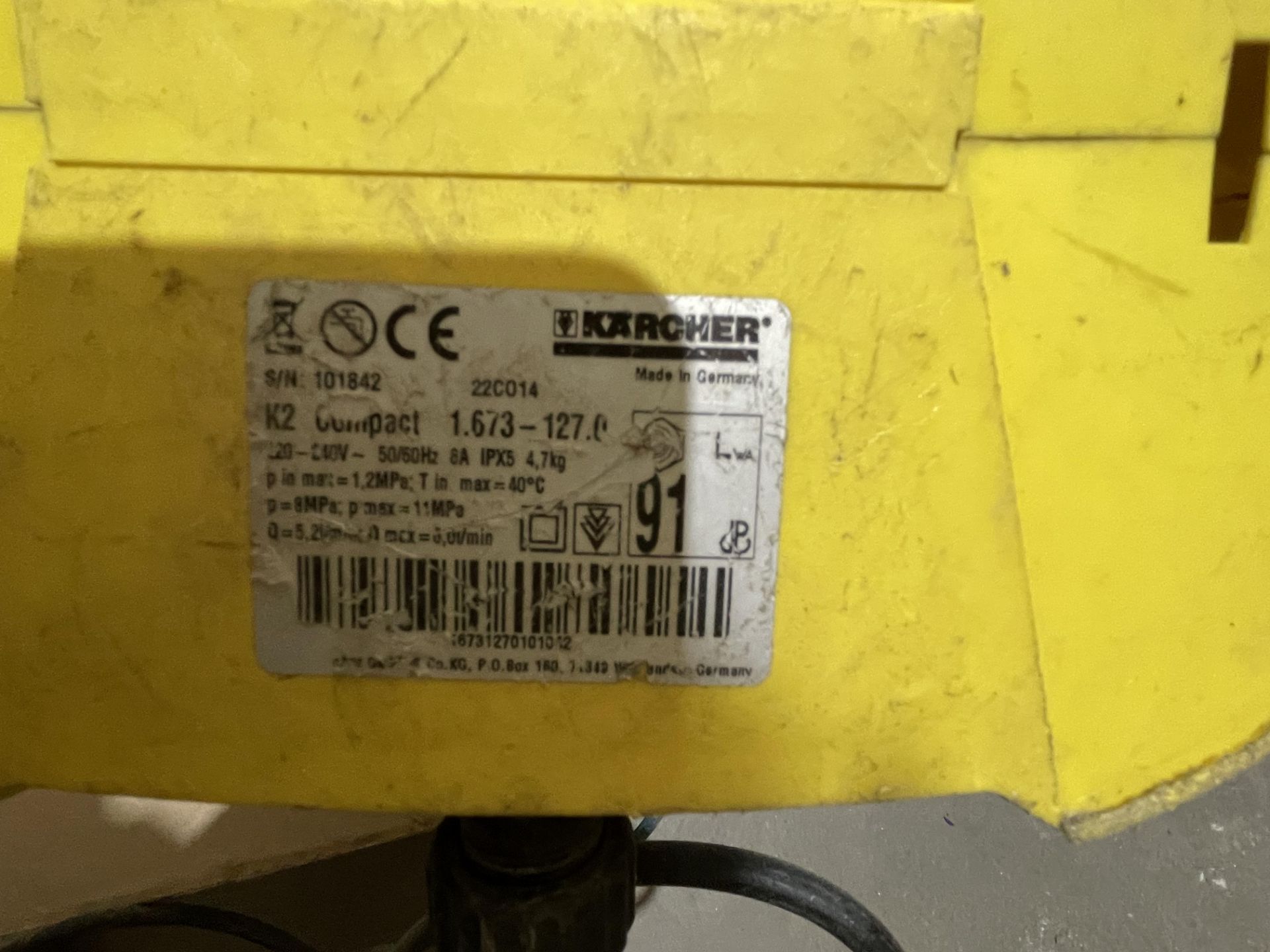 Karcher K2 Compact Pressure Washer S/No. 101842, 240v - Image 3 of 3