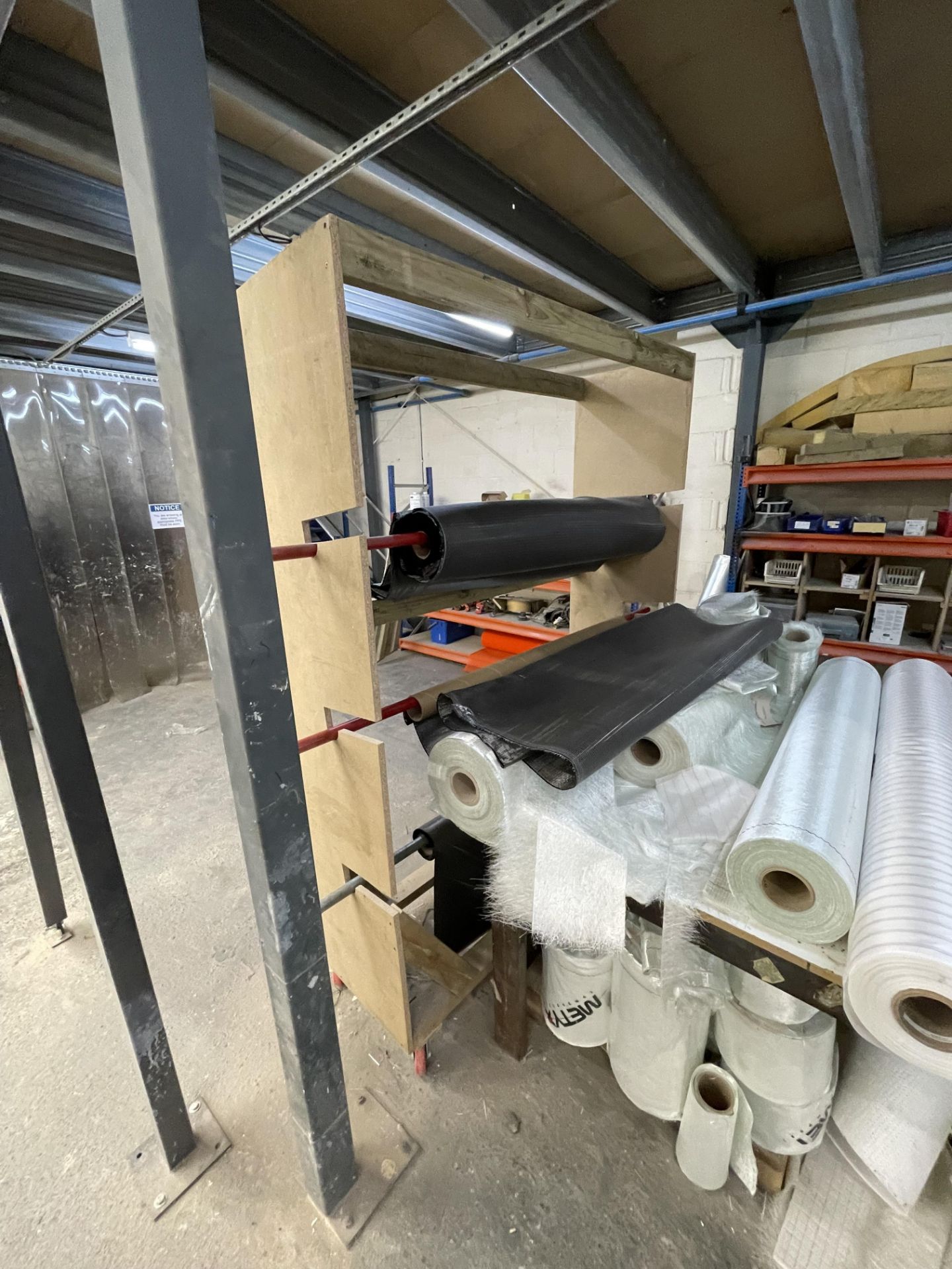 Steel Framed Cutting Table with Quantity of Various Part-Used Fiberglass Rolls - Image 4 of 6