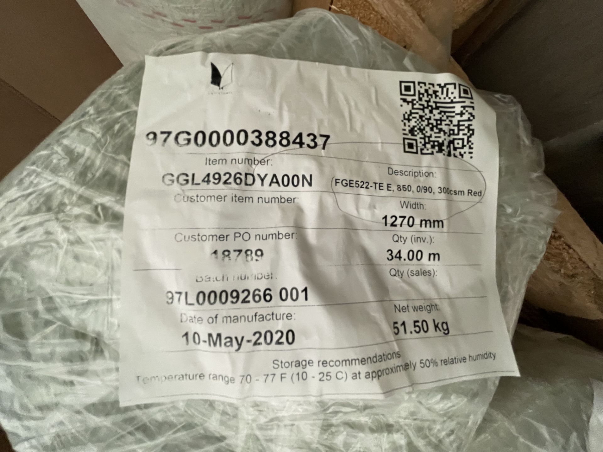 Pallet of FGE522-TE E 850 0/90 300csm Red, Date of Manufacture 10-05-2020 - Image 2 of 2