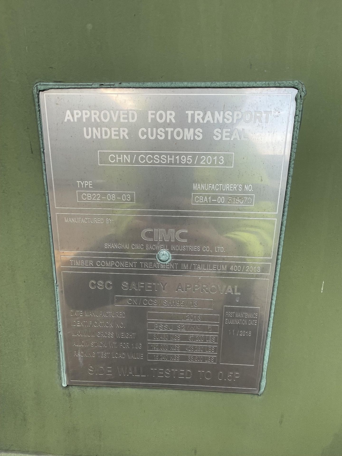 2013 CIMC Type CB22-0803 20' Shipping Container S/No. PSSU3266295 (Contents Excluded) - Image 3 of 5